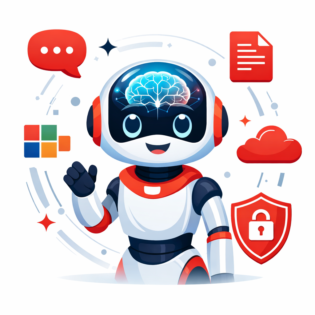 Futuristic AI Assistant with Glowing Brain and Digital Icons